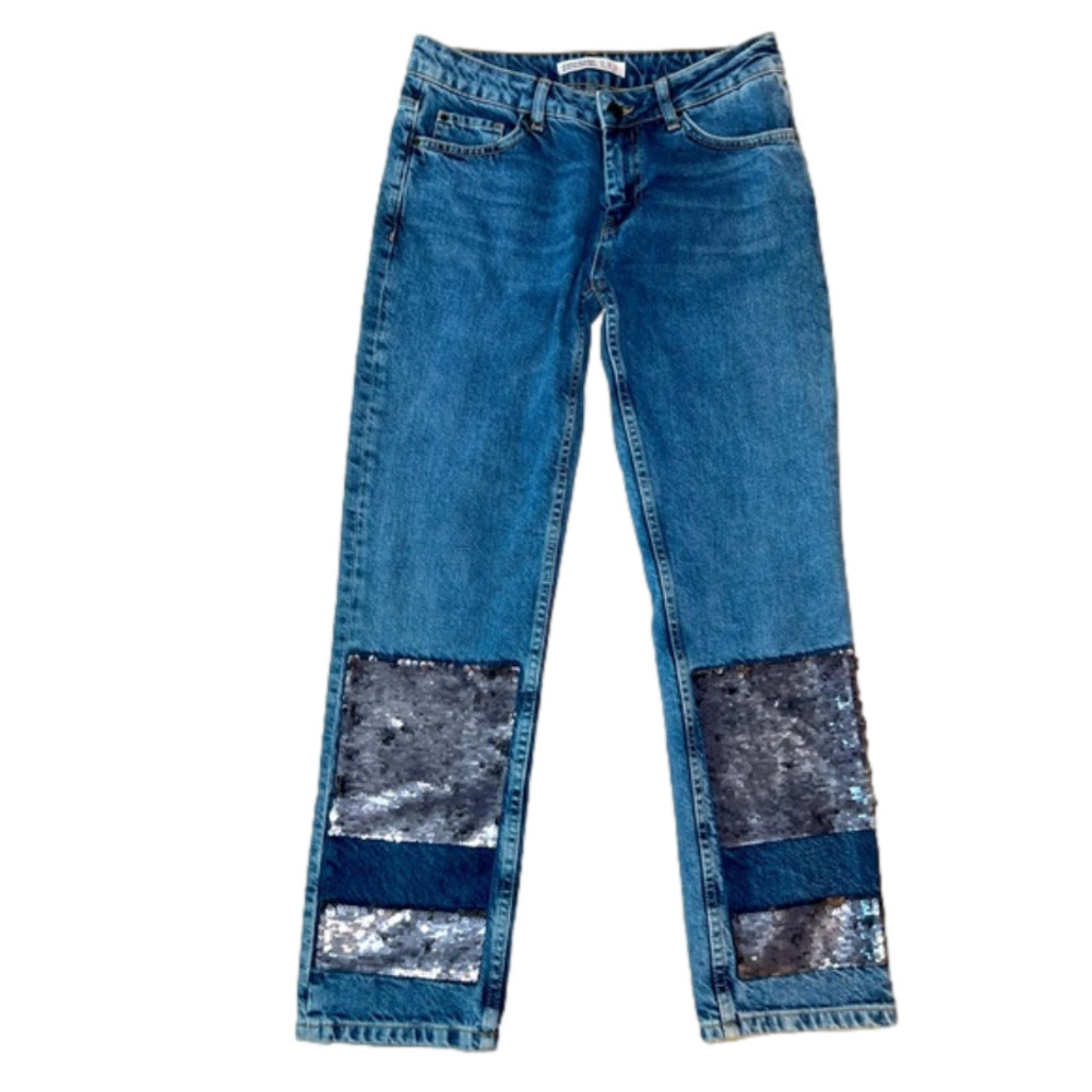 Zara Basics Z1975 Denim - Crop with Reversible Sequins - Size 2